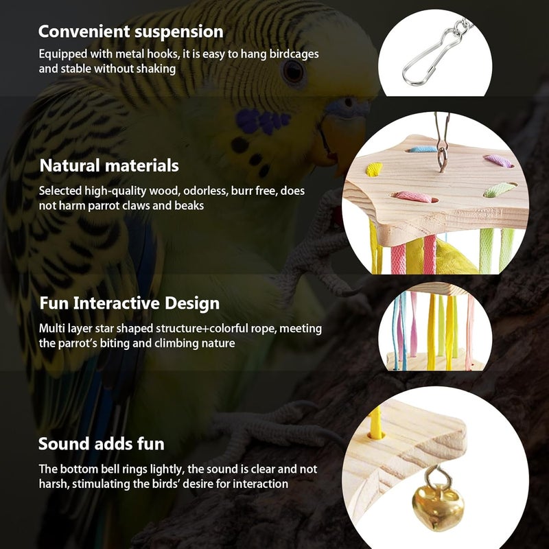 DINTSTYLE Bird Stand Perch Toy,Interactive Rocking Parakeet Toy and Perch, Wooden Exercise Wheel Cockatiel Toy, Intelligence Puzzle Enrichment Toys,Bird Playground Play Stands for Conure Budgie(E) - Image 4