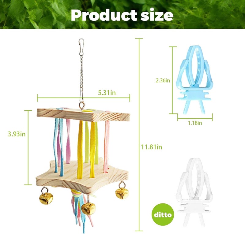 DINTSTYLE Bird Stand Perch Toy,Interactive Rocking Parakeet Toy and Perch, Wooden Exercise Wheel Cockatiel Toy, Intelligence Puzzle Enrichment Toys,Bird Playground Play Stands for Conure Budgie(E) - Image 2