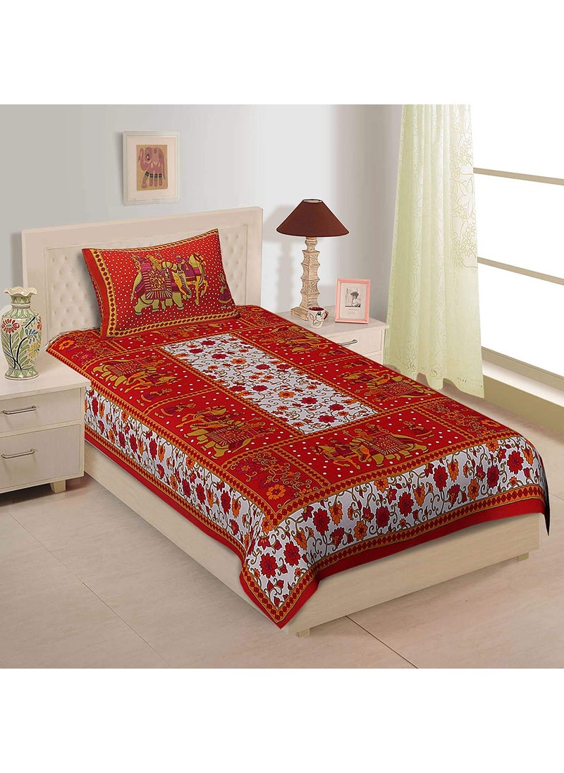 Queenie Queenie Brand 144 TC 100% Pure Cotton Single Bedsheet with 1 Pillow Cover Set Red  - Image 1