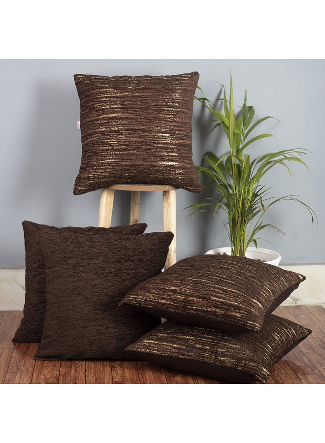 Cazimo Jacquard Decorative Abstract Design Soft Cushion Covers Hypo-Allergenic Washable | Non-Fade Diwan Sofa Pillow Covers For Home Bed & Living Room (Size - 16 X16 Inches, Color -Brown, Set of 5 Pcs - Image 1