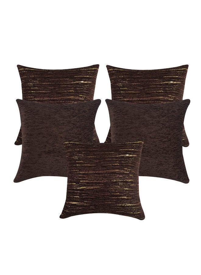 Cazimo Jacquard Decorative Abstract Design Soft Cushion Covers Hypo-Allergenic Washable | Non-Fade Diwan Sofa Pillow Covers For Home Bed & Living Room (Size - 16 X16 Inches, Color -Brown, Set of 5 Pcs - Image 2