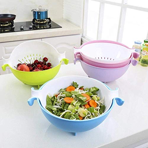 DARKZONE Homes Plastic Multi functional Washing Vegetables and Fruit Draining Strainer Detachable Double Layer Drain BasketSalad Bowl Washing Vegetables And Fruit Draining Basket Detachable Double Layer Drain Baskets Storage Multi color - Image 4