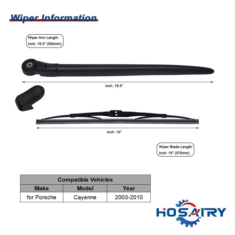 Generic HOSAIRY Rear Wiper Arm Blade Set for Porsche Cayenne 2003-2009 2010 Rear Windshield Wiper Arm Blade Assembly 95562804002  - Image 2