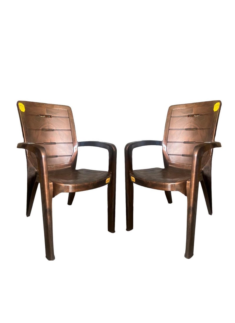 Anmol ANMOL Texas 6002 Plastic Chairs for Home Caf Garden Restaurant Heavy Duty Comfortable Plastic Outdoor and Indoor Chairs with Arm Rest Pack of 2 Brown  - Image 1