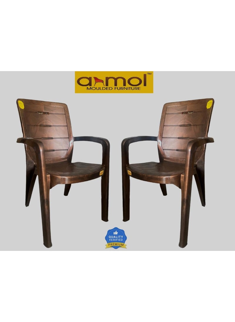 Anmol ANMOL Texas 6002 Plastic Chairs for Home Caf Garden Restaurant Heavy Duty Comfortable Plastic Outdoor and Indoor Chairs with Arm Rest Pack of 2 Brown  - Image 4