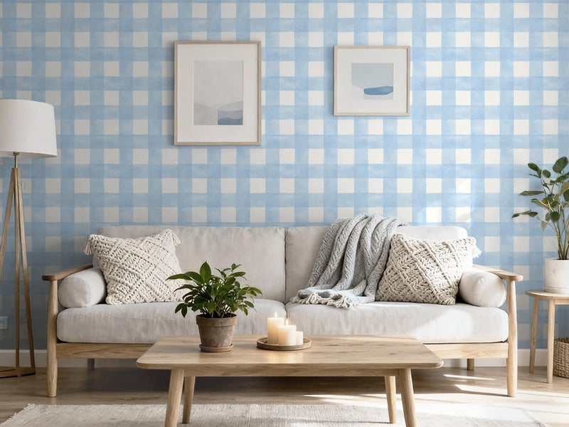 Micpolo Blue Peel and Stick Wallpaper Plaid Modern Wall Paper Checkered Gingham Contact Paper Self-Adhesive Removable Wallpapers Waterproof for Bathroom Bedroom Cabinet Vinyl 17.3" x 78.7" - Image 4