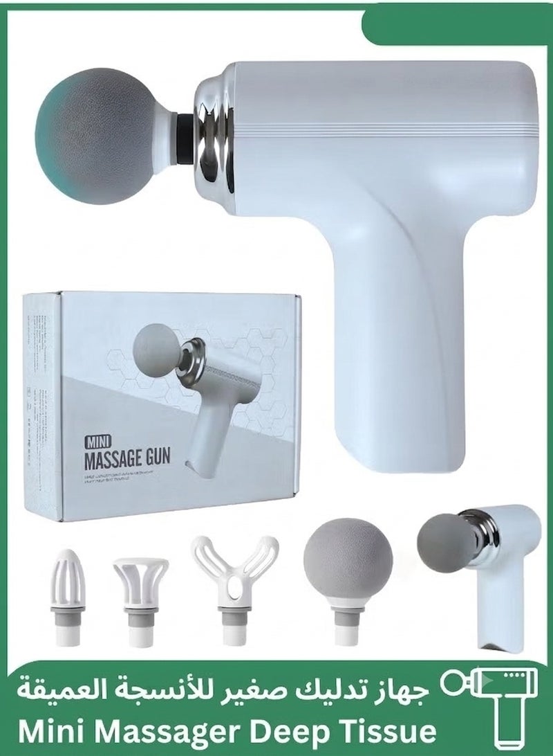 Mini Deep Tissue Massage Gun Portable Rechargeable Muscle Massager with 4 Interchangeable Massage Heads White - Image 1