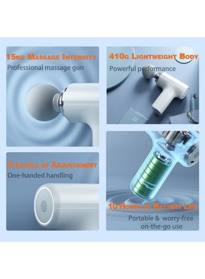Mini Deep Tissue Massage Gun Portable Rechargeable Muscle Massager with 4 Interchangeable Massage Heads White - Image 2