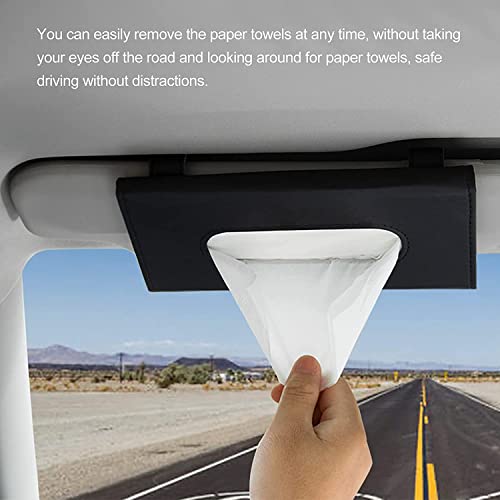 KeepCart Car Sun Visor Tissue Paper Box Case Auto Interior Decoration Accessories Holder PU Leather Tissue Box for Car/Truck (Black Plain) - Image 5