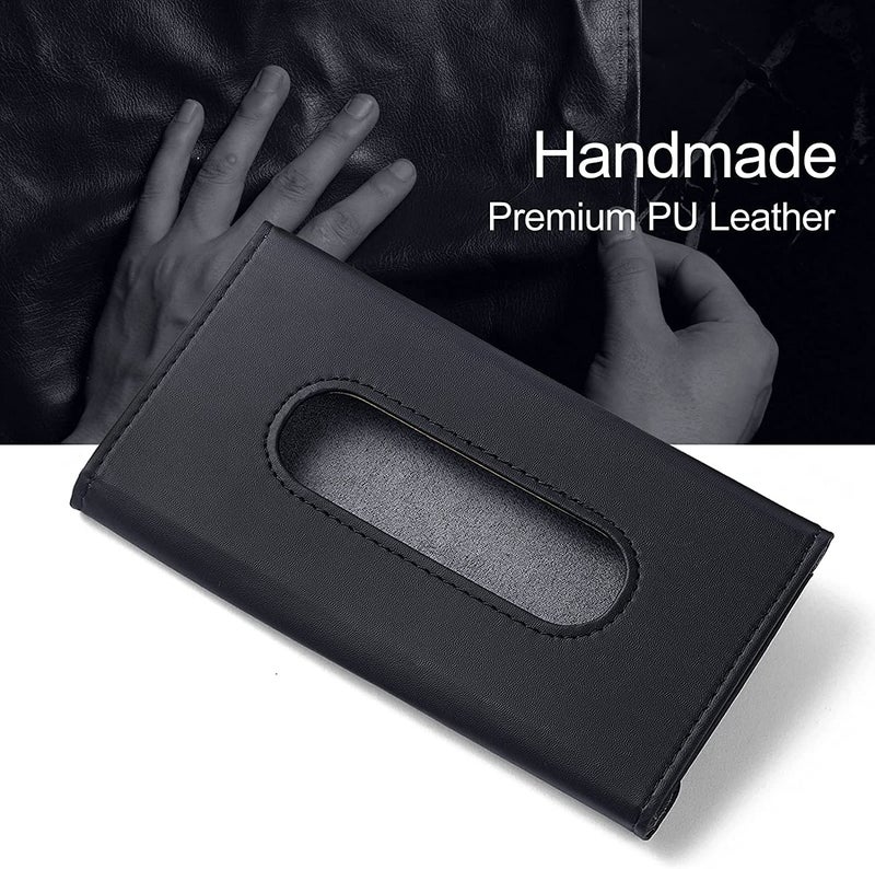 KeepCart Car Sun Visor Tissue Paper Box Case Auto Interior Decoration Accessories Holder PU Leather Tissue Box for Car/Truck (Black Plain) - Image 2