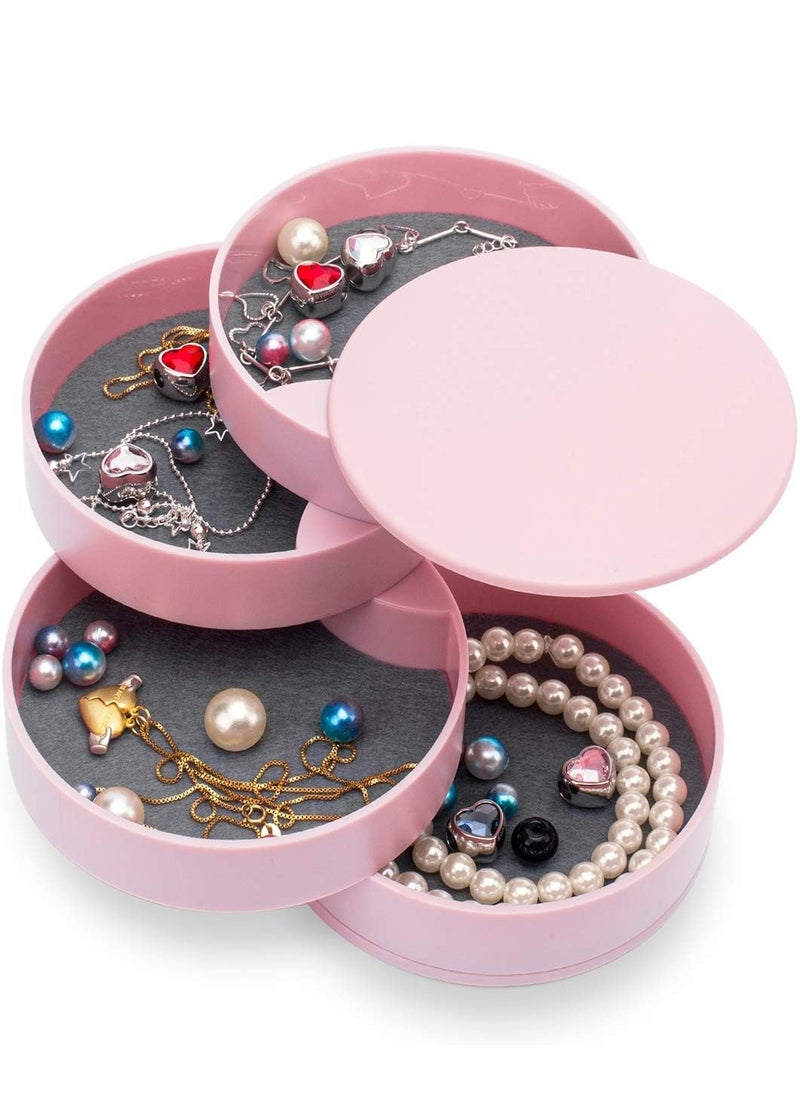 Oasisgalore 4-Layer Rotatable Jewelry Organizer Box - Small Storage Tray for Earrings, Rings, Bracelets with Lid for Women  - Image 1