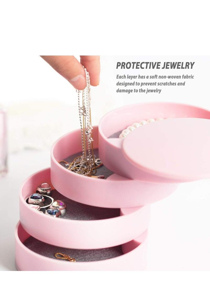 Oasisgalore 4-Layer Rotatable Jewelry Organizer Box - Small Storage Tray for Earrings, Rings, Bracelets with Lid for Women  - Image 4
