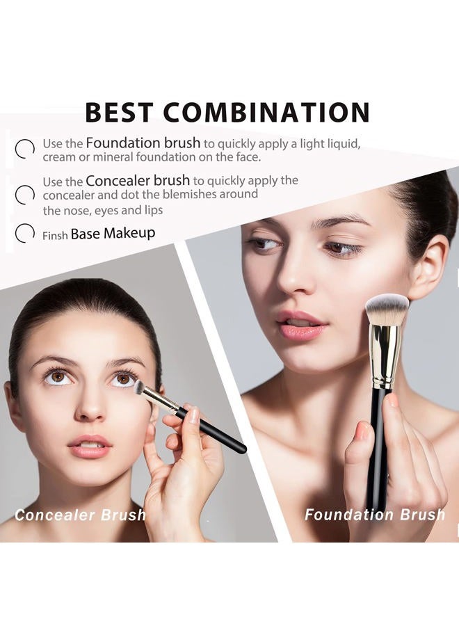 dpolla Makeup Brushes DPOLLA Pro Foundation Brush and Flawless Concealer Brush Perfect for Any Look Premium Luxe Hair Contour Brush Perfect for Blending Liquid,Buffing,Cream,Sculpting,Mineral Makeup - Image 2
