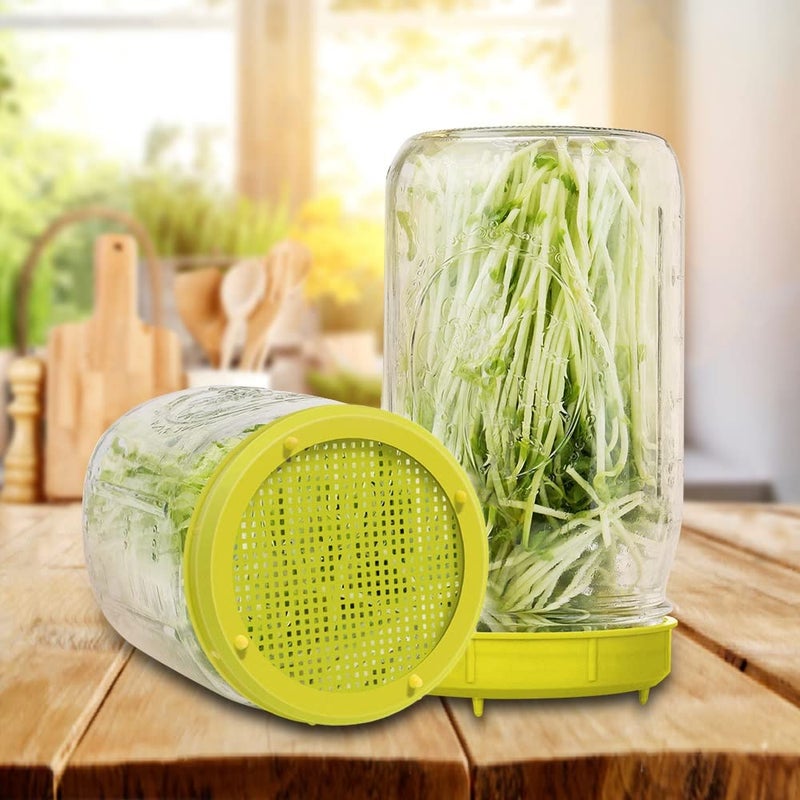 Picowe Plastic Sprouting Lids, Sprouting Jar Strainer Lid, for 86mm Wide Mouth Mason Jars, Canning Jars, Suit for Grow Bean Sprouts, Alfalfa, Salad Sprouts(8 Pack,Yellow) - Image 4
