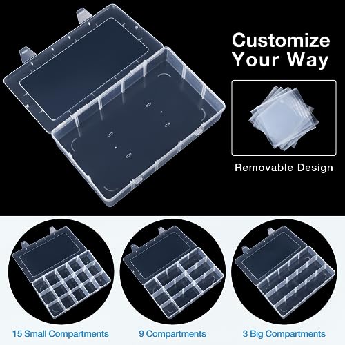 Benbilry Organizer Box with Adjustable Dividers, 15 Compartment Clear Storage Container for Bead Organizer, Fishing Tackles, Felt Board and Jewelry Storage (15 Grids) - Image 2