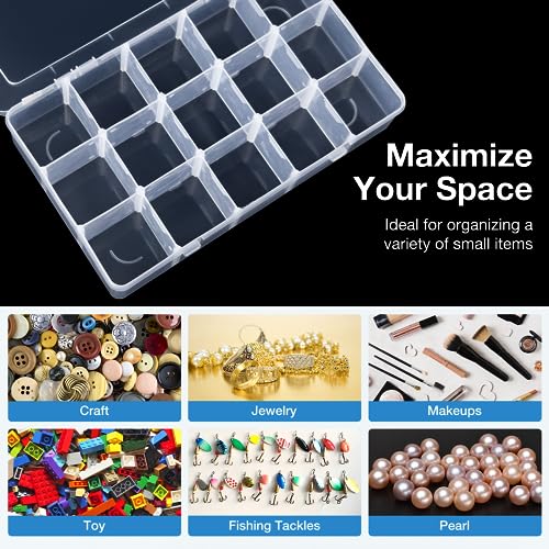 Benbilry Organizer Box with Adjustable Dividers, 15 Compartment Clear Storage Container for Bead Organizer, Fishing Tackles, Felt Board and Jewelry Storage (15 Grids) - Image 5