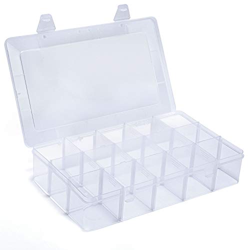 Benbilry Organizer Box with Adjustable Dividers, 15 Compartment Clear Storage Container for Bead Organizer, Fishing Tackles, Felt Board and Jewelry Storage (15 Grids) - Image 1