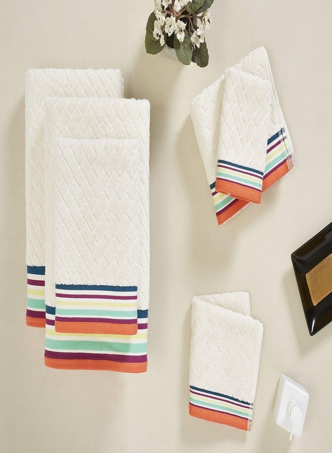 Refinery29 | River Collection | 100% Cotton Modern Luxury Ultra Soft Bath Towel Set, Absorbent Quick Dry with Brushstroke Dobby Print Design for Home Hotel Décor (6 Piece Set, White) - Image 5