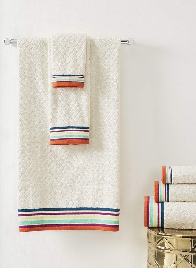 Refinery29 | River Collection | 100% Cotton Modern Luxury Ultra Soft Bath Towel Set, Absorbent Quick Dry with Brushstroke Dobby Print Design for Home Hotel Décor (6 Piece Set, White) - Image 1