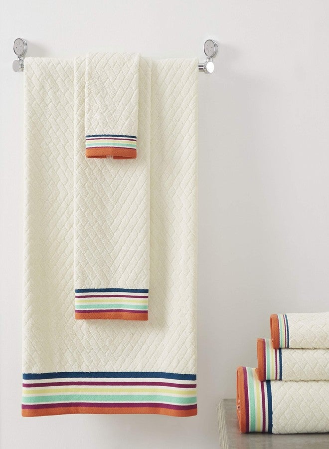 Refinery29 | River Collection | 100% Cotton Modern Luxury Ultra Soft Bath Towel Set, Absorbent Quick Dry with Brushstroke Dobby Print Design for Home Hotel Décor (6 Piece Set, White) - Image 4