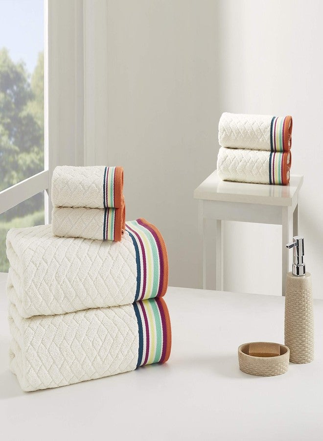 Refinery29 | River Collection | 100% Cotton Modern Luxury Ultra Soft Bath Towel Set, Absorbent Quick Dry with Brushstroke Dobby Print Design for Home Hotel Décor (6 Piece Set, White) - Image 2