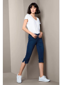 Tchibo Women Plain Belted Loops 3/4 jeggings, Dark Blue  - Image 1