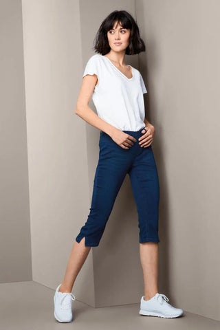 Women Plain Belted Loops 3/4 jeggings, Dark Blue