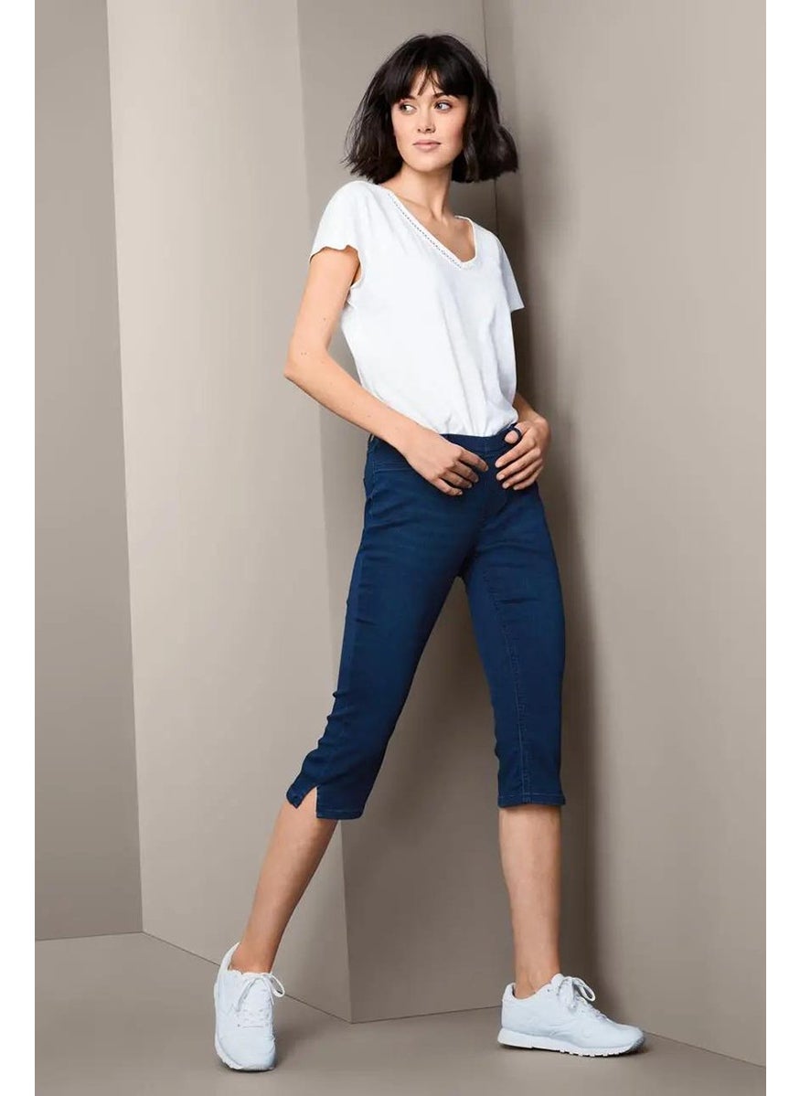 Tchibo Women Plain Belted Loops 3/4 jeggings, Dark Blue  - Image 1