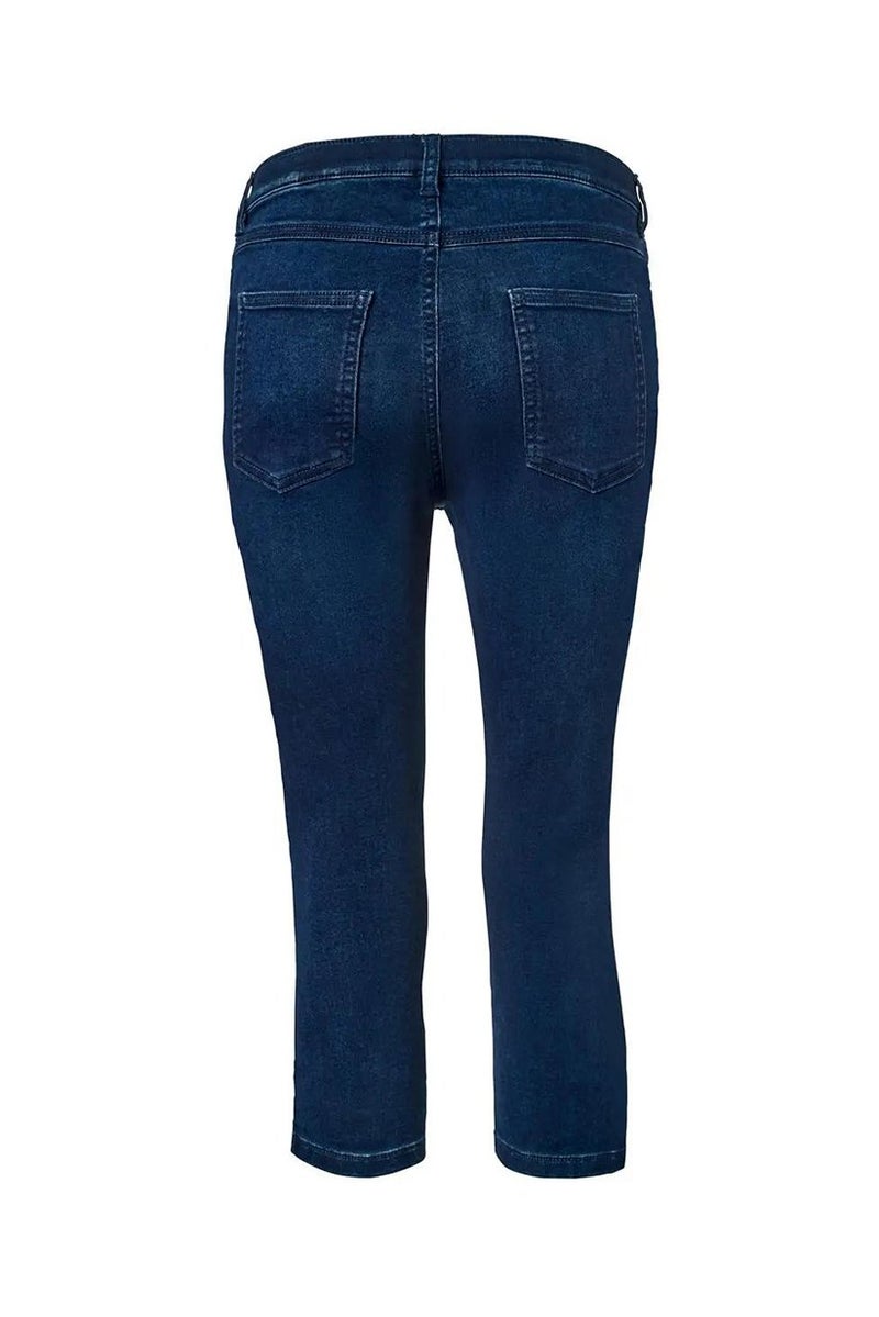 Tchibo جينز نسائي بسيط بحزام وحلقات 3/4، أزرق داكن - Image 3