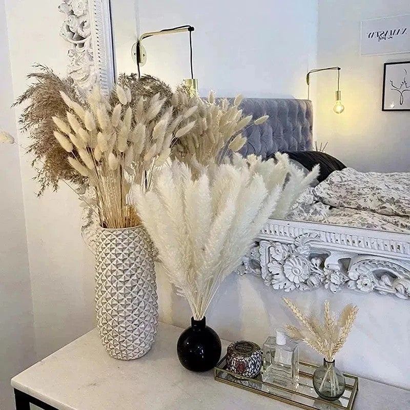 Y&D Fluffy Pampas Grass Dried Flowers Bouquet - Natural Bunny Tail Dried Plants Arrangement - Wedding Party Home Decor Centerpiece - Image 5