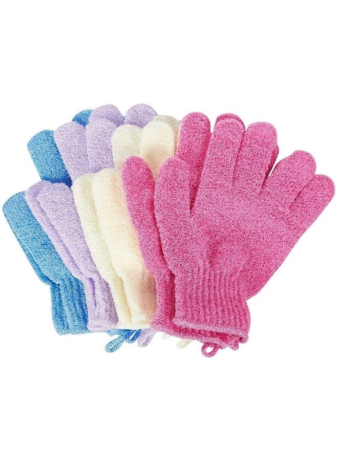 Juvale 4 Pairs Body Exfoliating Gloves for Shower, Bath Scrub Wash Mitt for Women, Men, Spa, Massage (Pink, Purple, Blue, Beige)  - Image 1