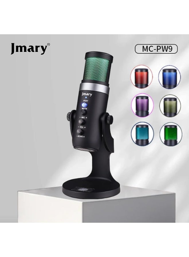 Jmary USB RGB Podcast Microphone for PC & Laptop – Professional Condenser Mic with One-Touch Mute, Adjustable Gain, Cardioid Pickup, Zero-Latency Monitoring, 330° RGB Lights, Plug & Play for Streaming, Gaming, Podcasting, Voiceovers - Image 1