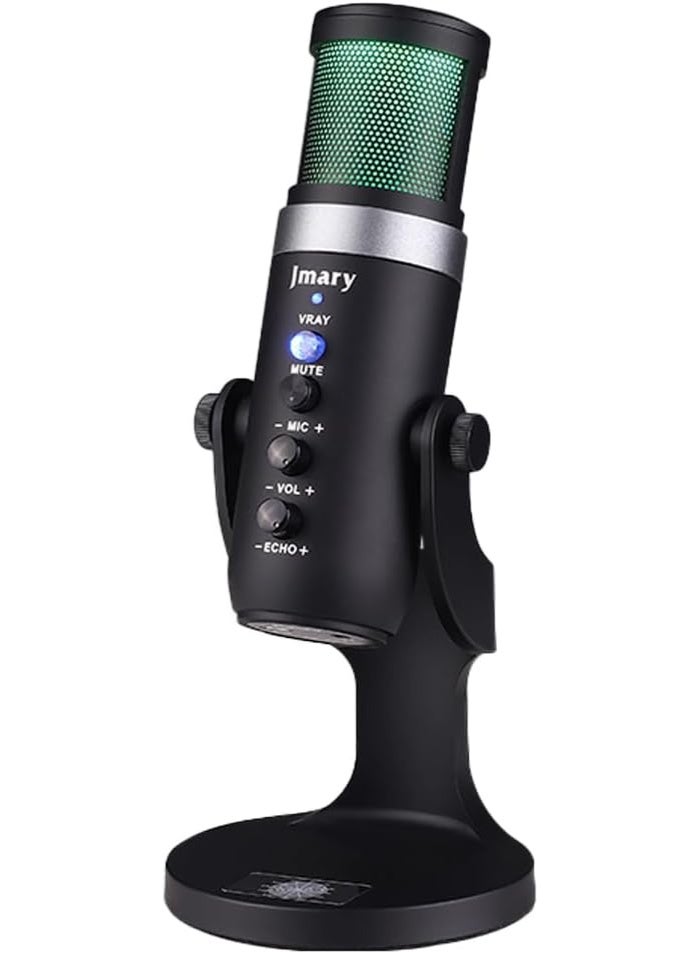 Jmary USB RGB Podcast Microphone for PC & Laptop – Professional Condenser Mic with One-Touch Mute, Adjustable Gain, Cardioid Pickup, Zero-Latency Monitoring, 330° RGB Lights, Plug & Play for Streaming, Gaming, Podcasting, Voiceovers - Image 2