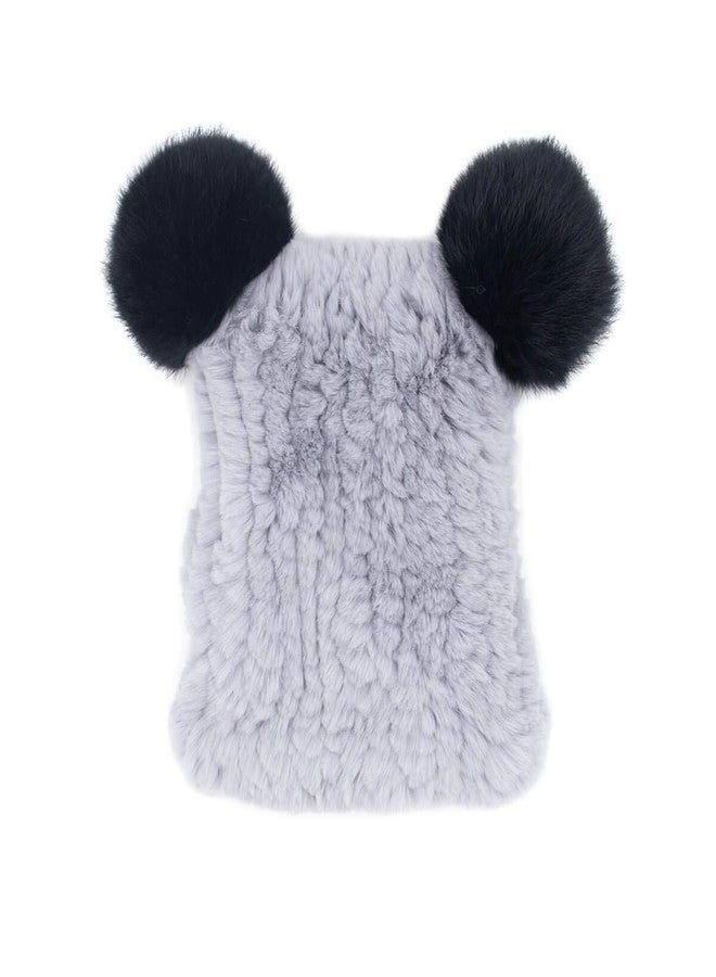 surell - Children's Real Rex Rabbit Fur Textile Knit Hat and Scarf Set - Kid's Winter Hat w Pompoms - Soft Plush Scarf w Poms - Warm Cold Weather Fashion - Fashionable Accessories - (Grey and Black) - Image 2