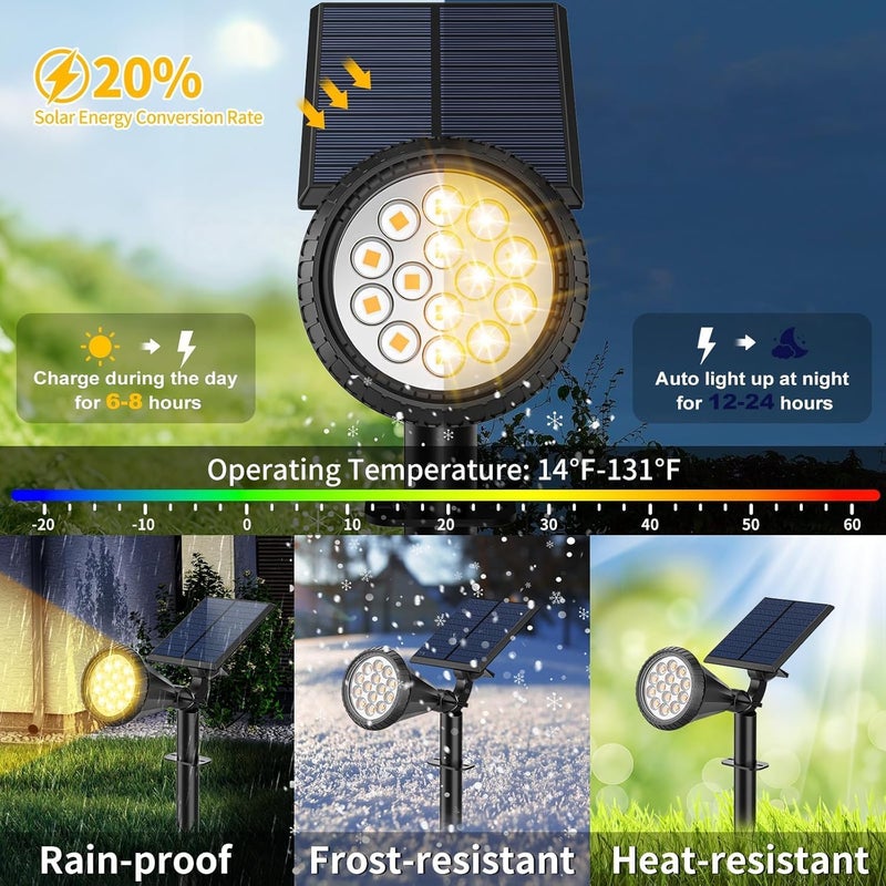 15W Outdoor Solar Spot Light, 9LED Waterproof Landscape Lighting Pack of 8 (Warm White) - Image 2