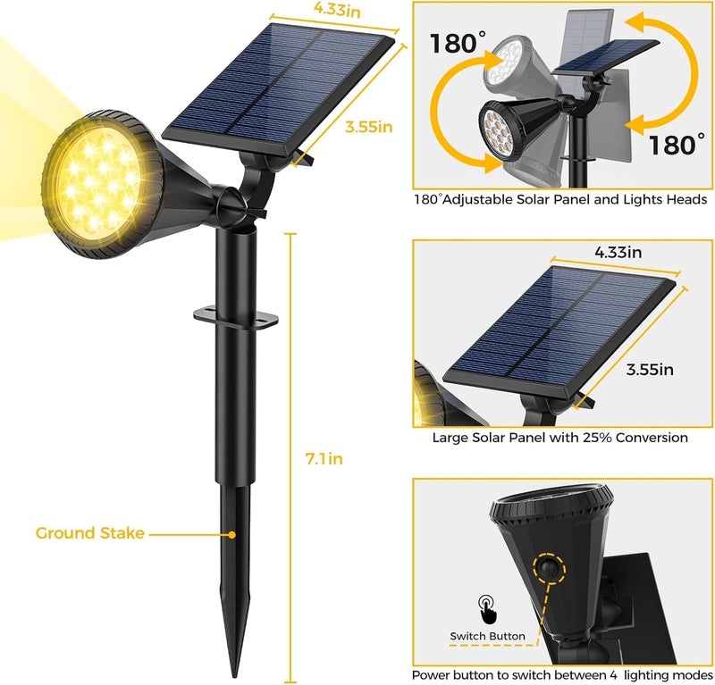 15W Outdoor Solar Spot Light, 9LED Waterproof Landscape Lighting Pack of 8 (Warm White) - Image 4