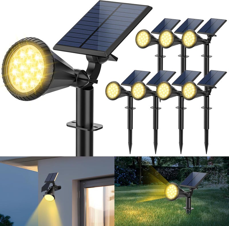 15W Outdoor Solar Spot Light, 9LED Waterproof Landscape Lighting Pack of 8 (Warm White) - Image 1