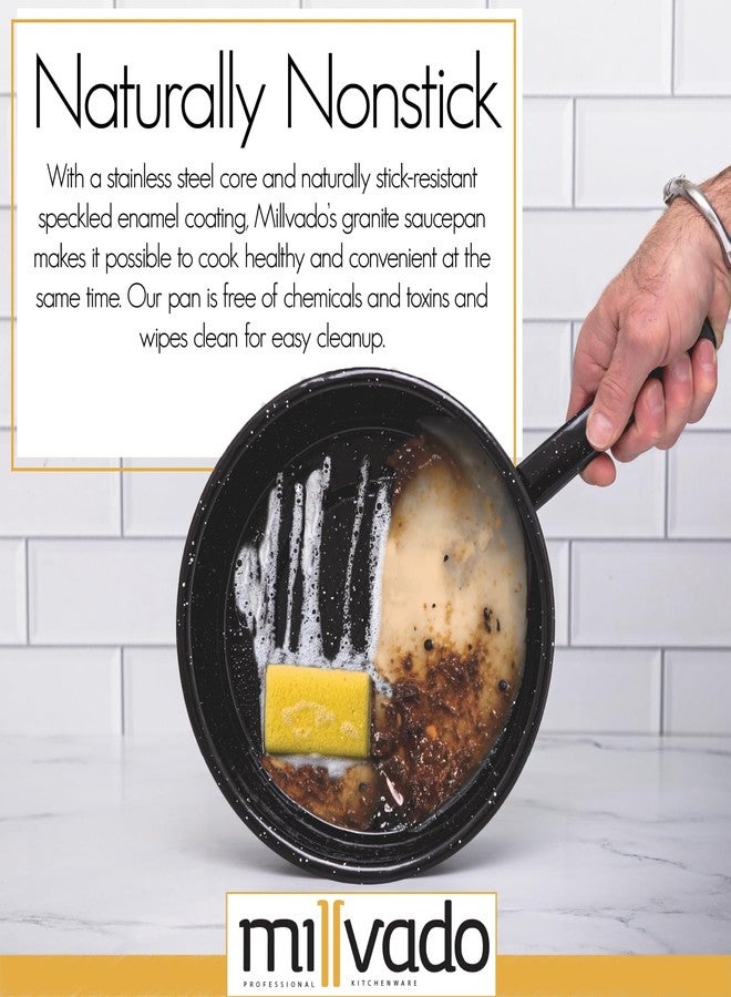 Millvado 3 Quart Granite Saucepan, Naturally Nonstick Sauce Pots, Speckled Enamel Ware Cookware, Small Sauce Pan for Cooking and Boiling - Granite Cooking Pot for Stovetop, Campfire, Outdoor Stove - Image 3