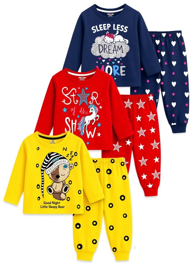 Kuchipoo Baby Girl Regular Fit Cotton T-Shirts and Pyjamas Set (KUC-PSUT-226, 12-18 Months, Multi-Colored) - Image 1