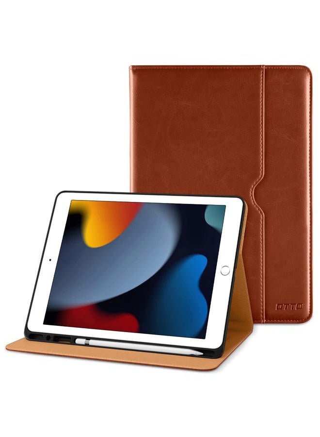 DTTO for iPad 9th/8th/7th Generation 10.2 Inch Case 2021/2020/2019, Premium Leather Business Folio Stand Cover with Apple Pencil Holder - Auto Wake/Sleep and Multiple Viewing Angles, Dark Brown - Image 1
