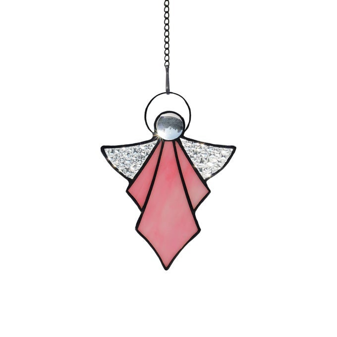 ANGEL ORNAMENTSTAINED GLASS WINDOW HANGINGS DECORTIFFANY STYLE HANDCRAFTED SUNCATCHER FOR WINDOW MEMORIAL REMEMBRANCE SYMPATHY GIFTS ANGEL GIFTS FOR WOMENPINK