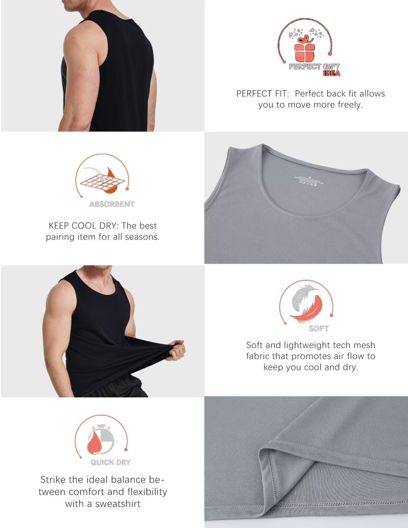 OYGSieg 6 Pack Men's Quick Dry Workout Tank Tops Breathable Gym Sleeveless Muscle Shirts for Active Men SetB XL - Image 4