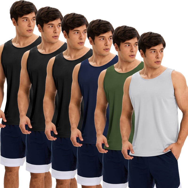 OYGSieg 6 Pack Men's Quick Dry Workout Tank Tops Breathable Gym Sleeveless Muscle Shirts for Active Men SetB XL - Image 1