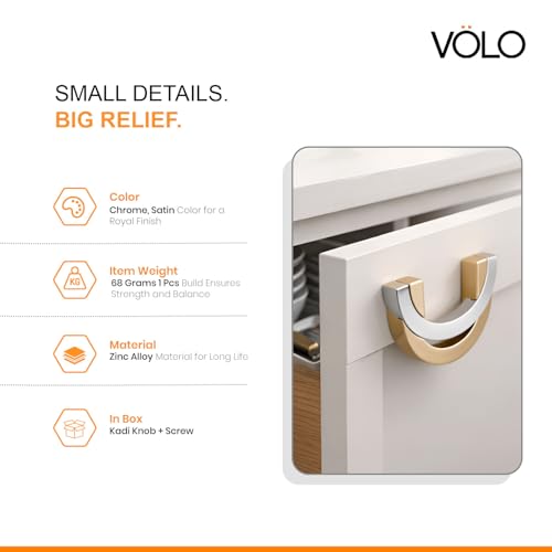 VOLO Satin Finish Cabinet Knobs - Drawer, Wardrobe, and Cupboard Pull Handles for Kitchen and Home (Kadi-53) (1, Satin) - Image 5