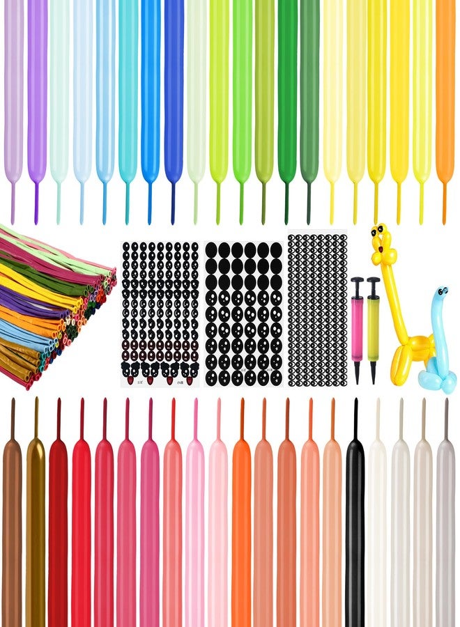 Leitee 400 Pcs Halloween Animal Balloons Long, 40 Color Rainbow Pastel Latex 260q Twisting Animal Balloons with 2 Pumps and 3 Eyes Stickers for Christmas Birthday Gifts, Weddings Party Decoration - Image 1