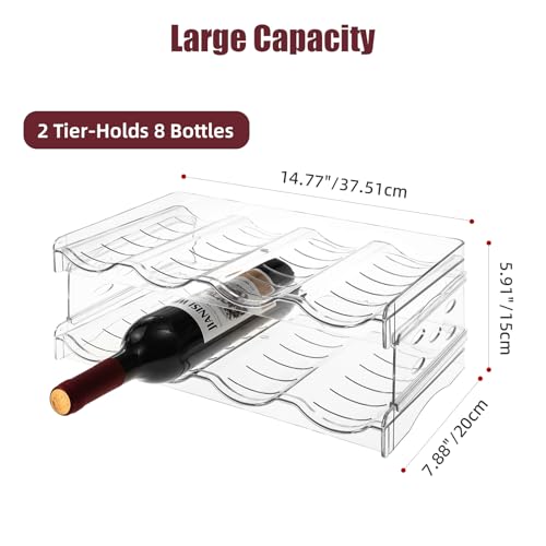 YENXIKU Wine Rack for Countertop, Fridge, Inside Cabinet, 2 Tier Plastic Tabletop Wine Bottle Holder, Water Bottle Organizer for Refrigerator, Pantry, Hold 8 Bottles - Image 2
