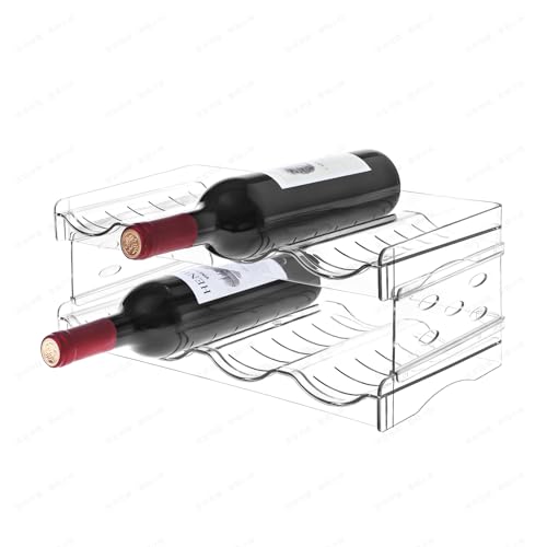 YENXIKU Wine Rack for Countertop, Fridge, Inside Cabinet, 2 Tier Plastic Tabletop Wine Bottle Holder, Water Bottle Organizer for Refrigerator, Pantry, Hold 8 Bottles - Image 1