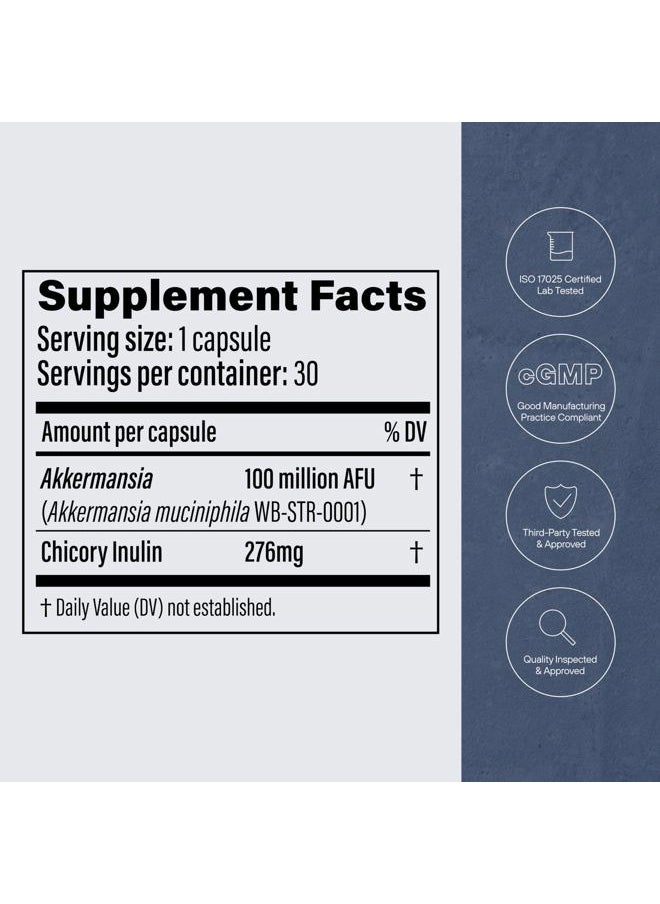 Pendulum - Akkermansia Probiotic with Prebiotic Fiber - Increases GLP-1 Production, Delayed Release, Third-Party Tested, 100M AFU Live Strain for Gut Health for Men & Women (30 Capsules, 1-Pack) - Image 1