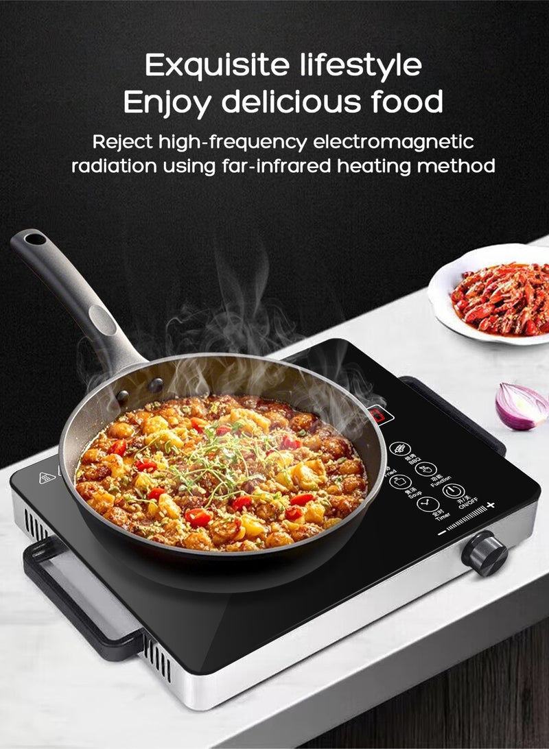 هومار كيت طباخ كهربائي، طباخ رقمي بالأشعة تحت الحمراء بشاشة LED، موقد كهربائي بقوة 3500 واط، موقد حثي، إعدادات درجة الحرارة، مؤقت قابل للبرمجة لمدة 3 ساعات مع مقبض (لوح واحد) - Image 4