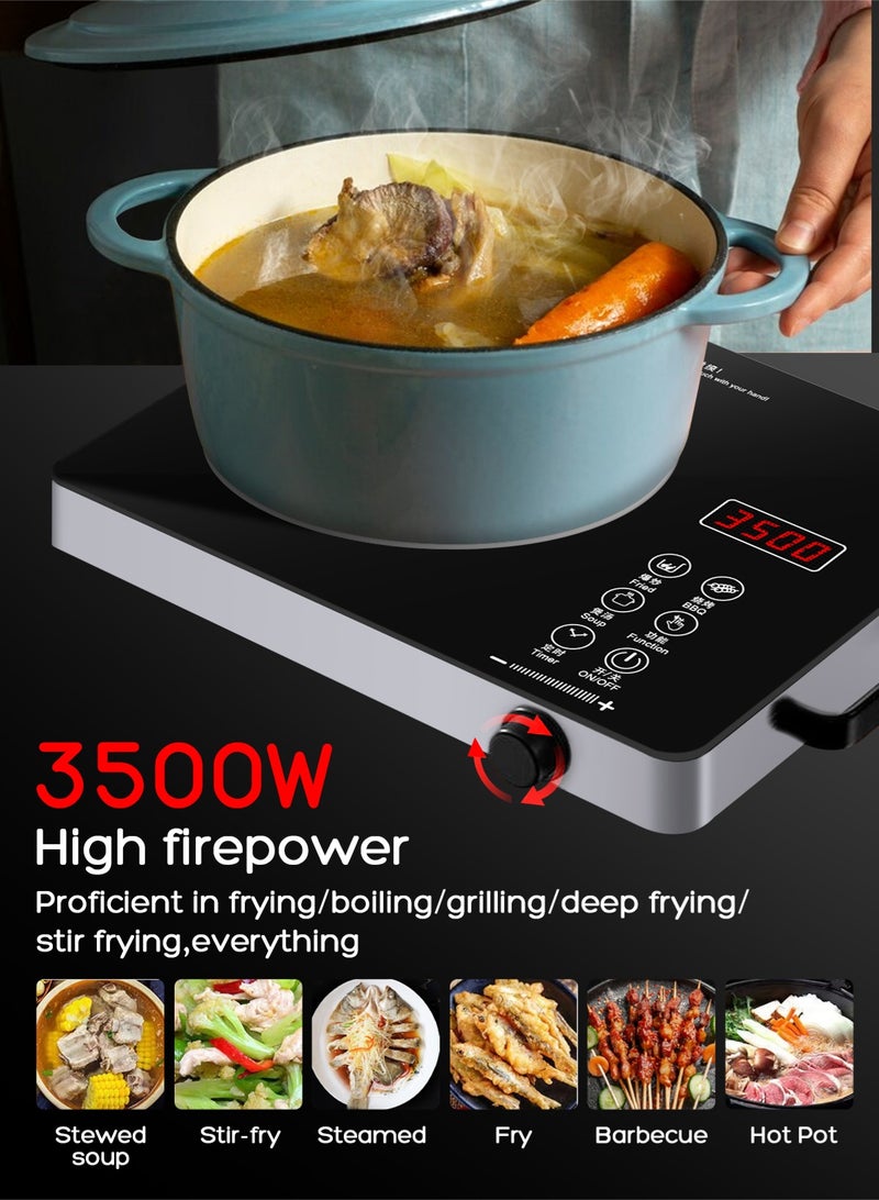 هومار كيت طباخ كهربائي، طباخ رقمي بالأشعة تحت الحمراء بشاشة LED، موقد كهربائي بقوة 3500 واط، موقد حثي، إعدادات درجة الحرارة، مؤقت قابل للبرمجة لمدة 3 ساعات مع مقبض (لوح واحد) - Image 5